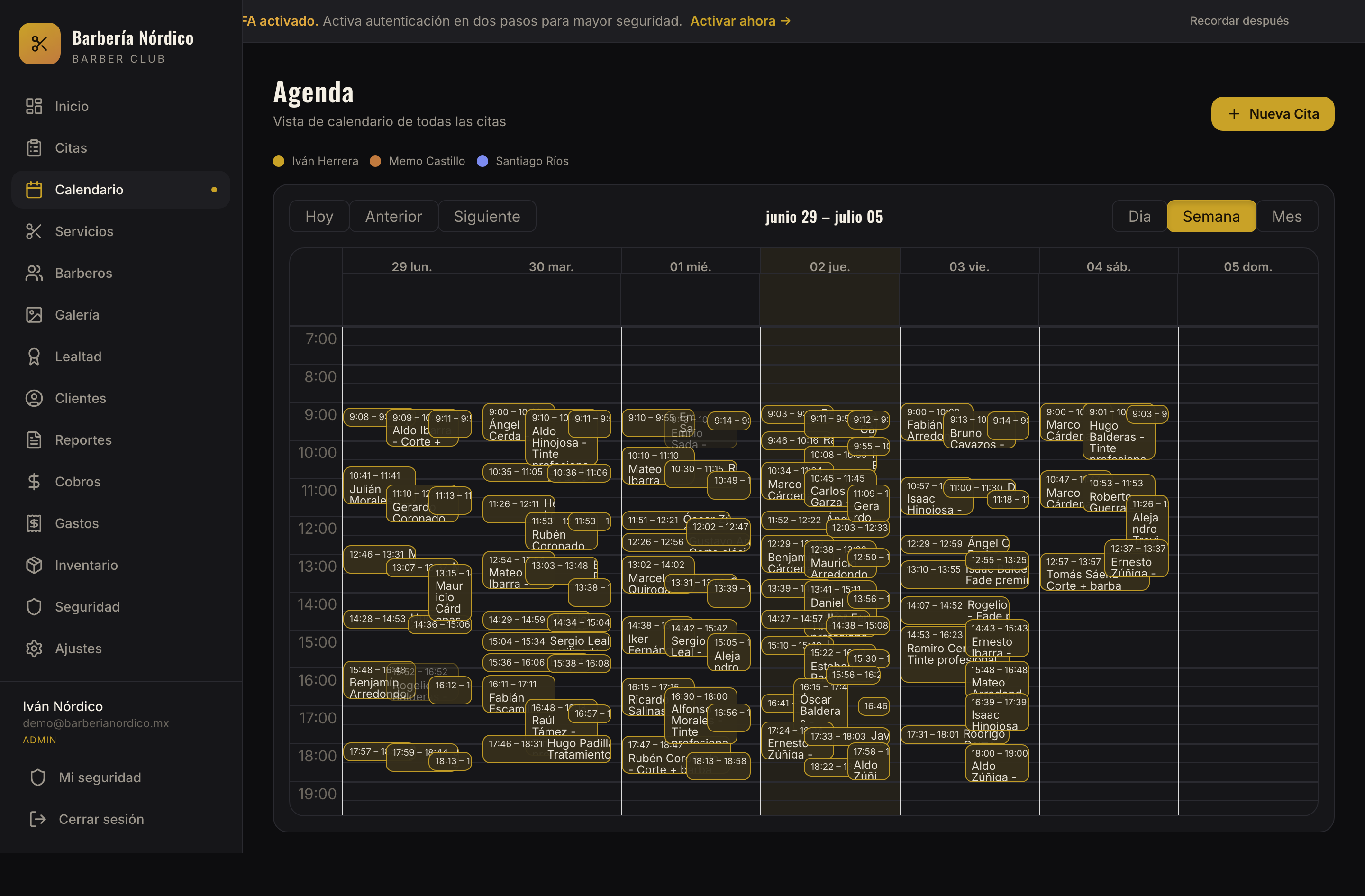 Agenda del d&iacute;a en el panel